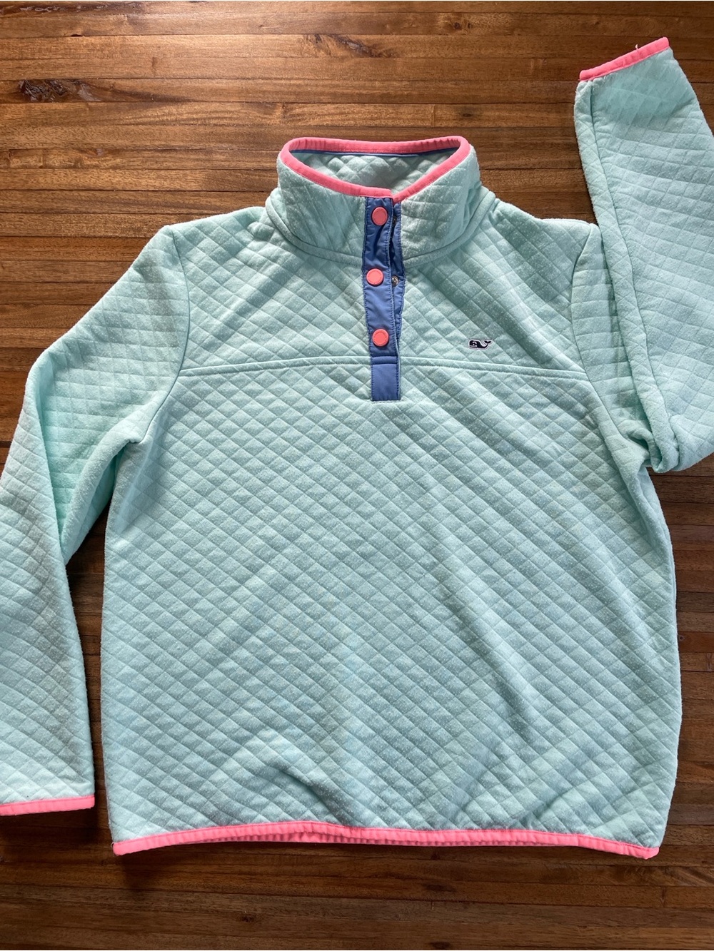 Seafoam 3 button Vineyard Vines Long Sleeve Pullover - Medium